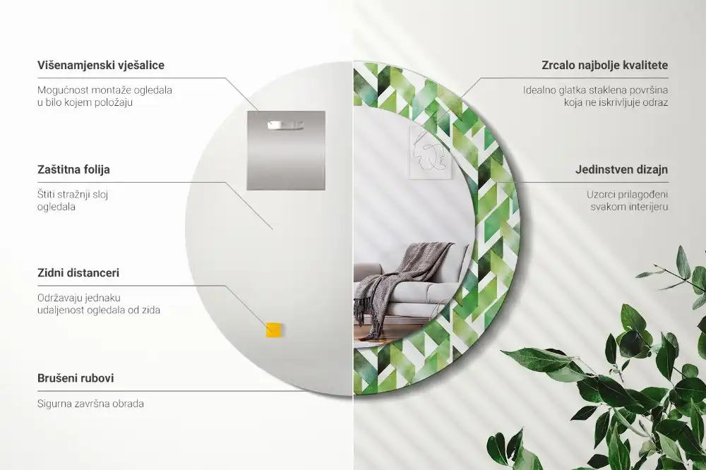 Miroir rond imprimé motif chevron