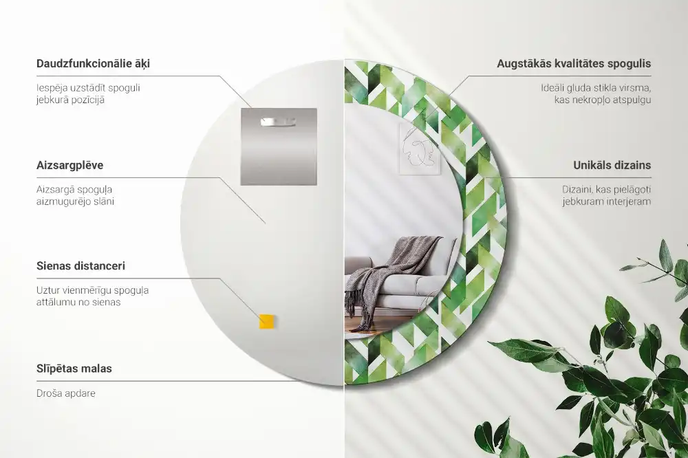 Miroir rond imprimé motif chevron