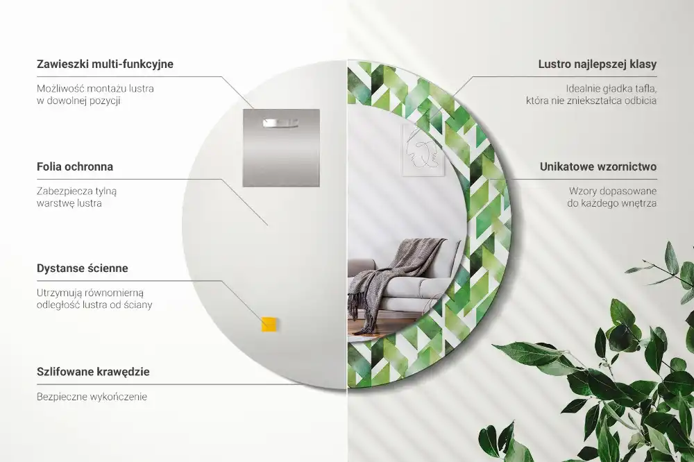Miroir rond imprimé motif chevron