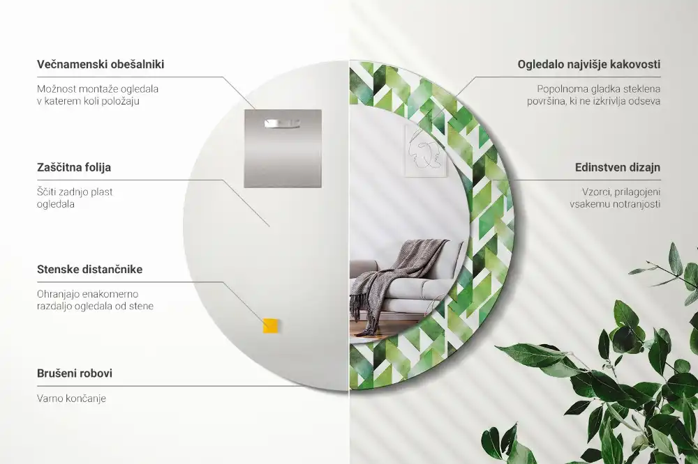 Miroir rond imprimé motif chevron