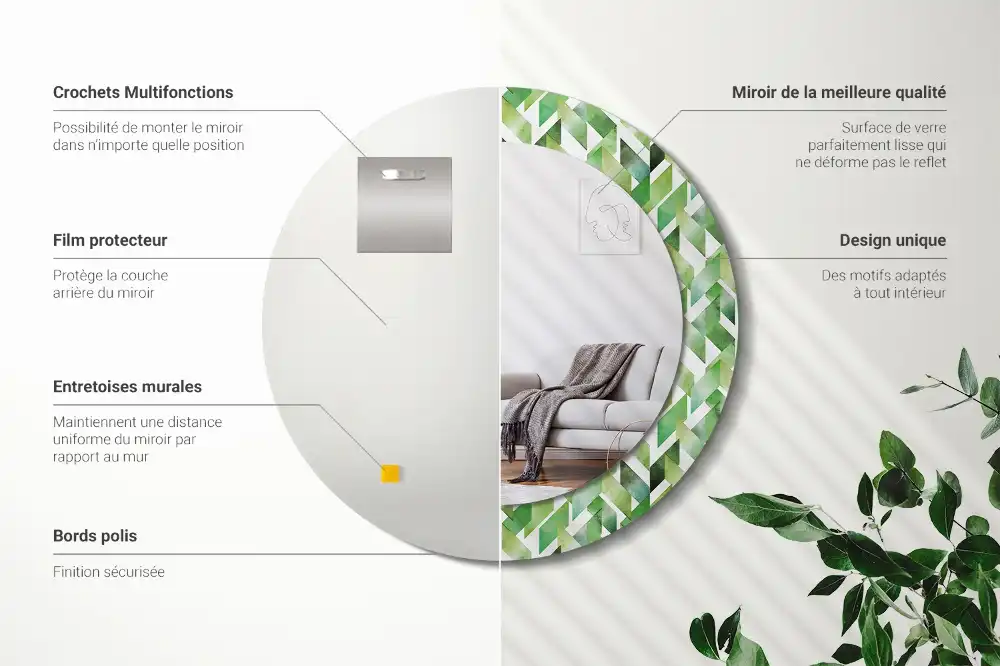Miroir rond imprimé motif chevron