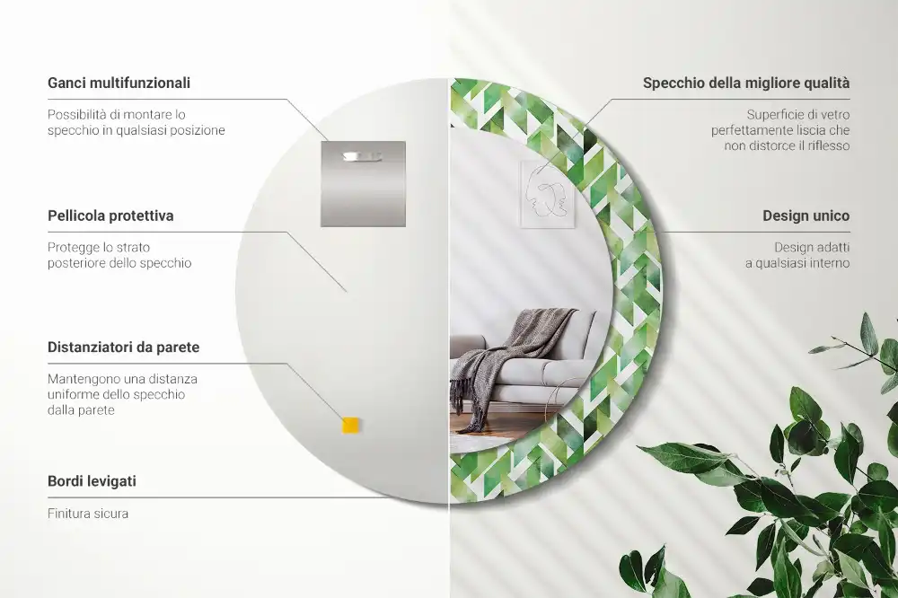 Miroir rond imprimé motif chevron