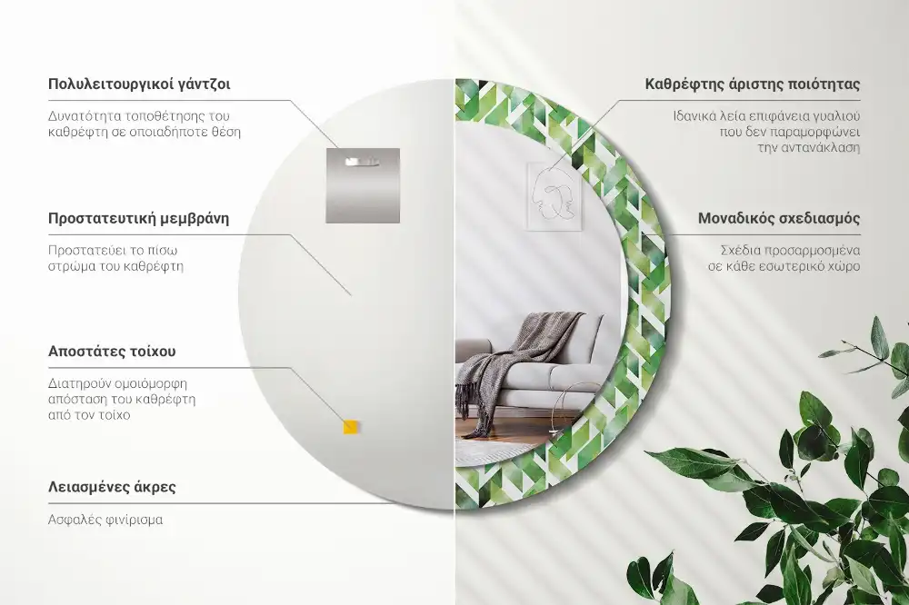 Miroir rond imprimé motif chevron