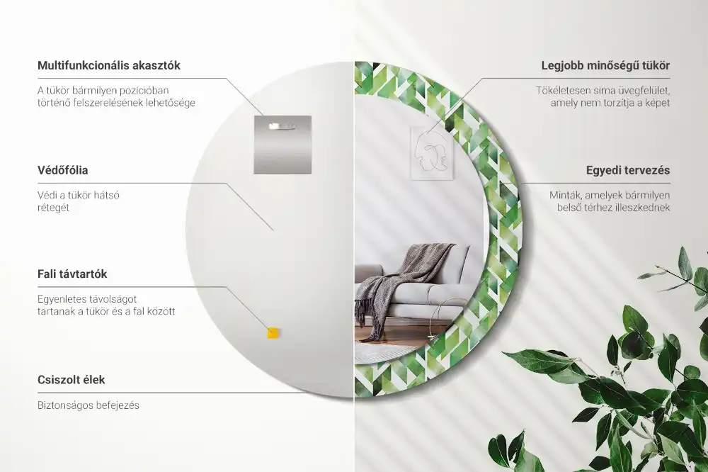 Miroir rond imprimé motif chevron