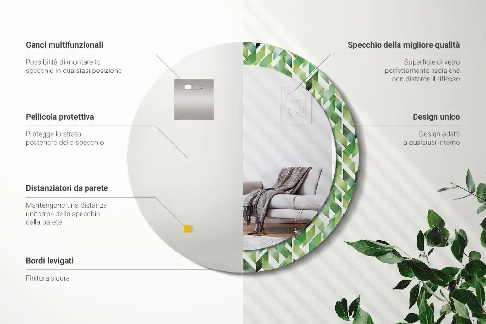 Miroir rond imprimé motif chevron