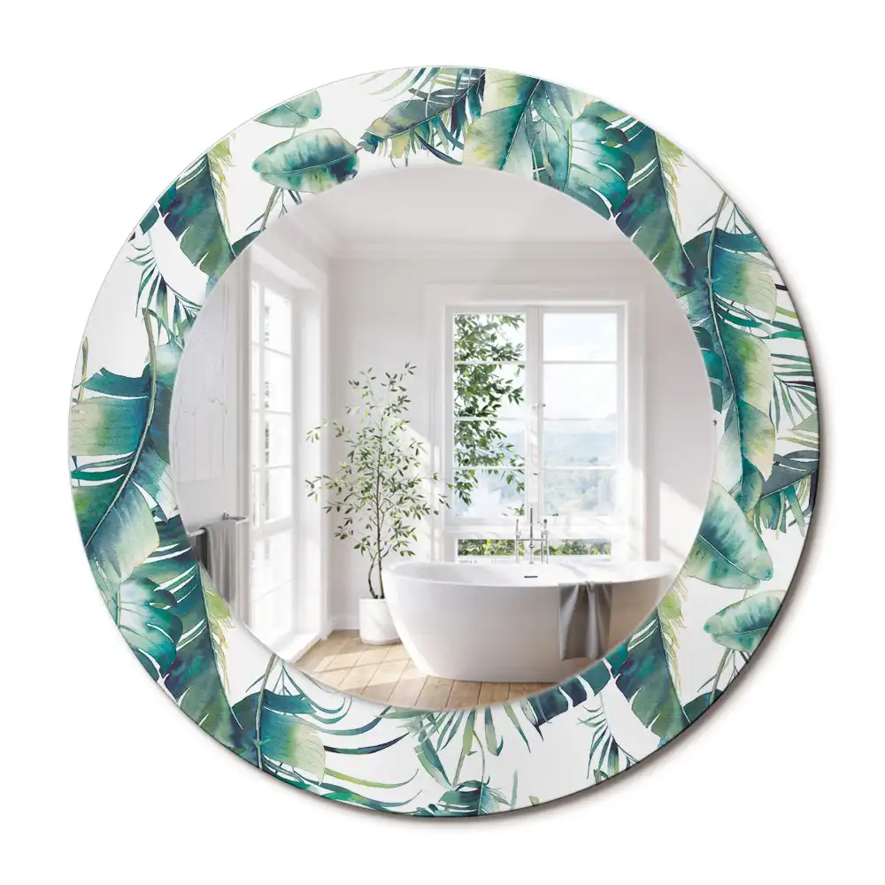 Miroir rond cadre avec impression feuilles