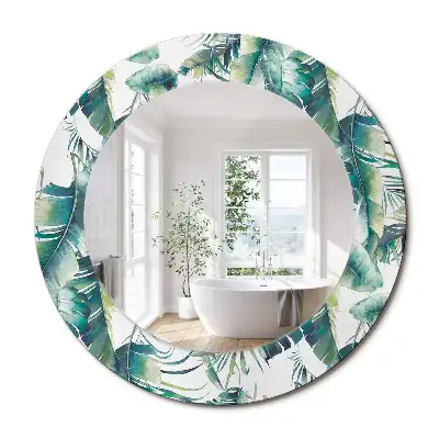 Miroir rond cadre avec impression feuilles