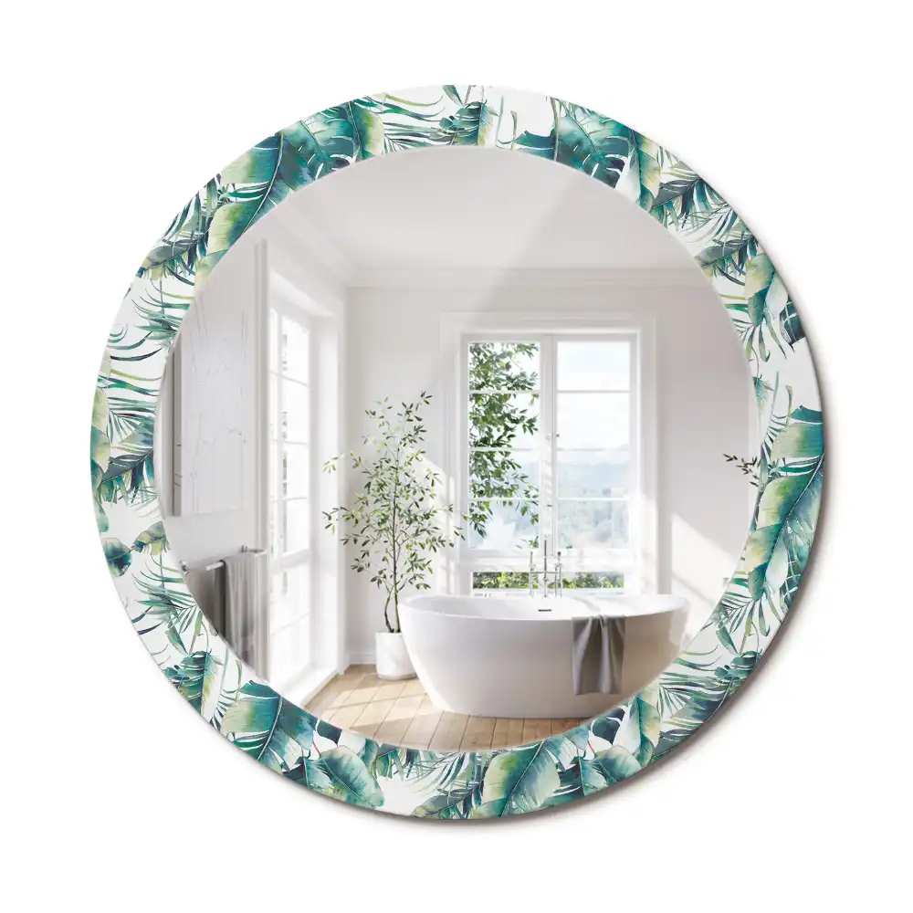 Miroir rond cadre avec impression feuilles