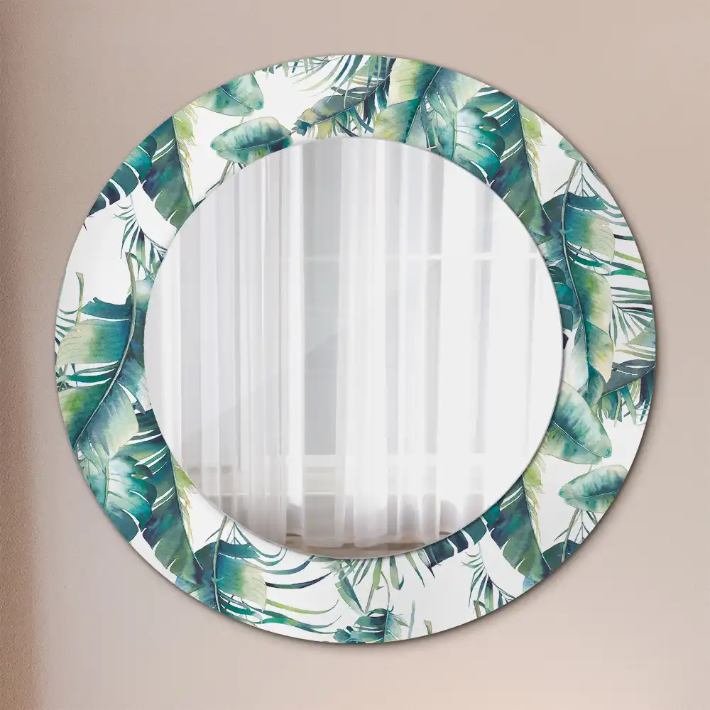 Miroir rond cadre avec impression feuilles