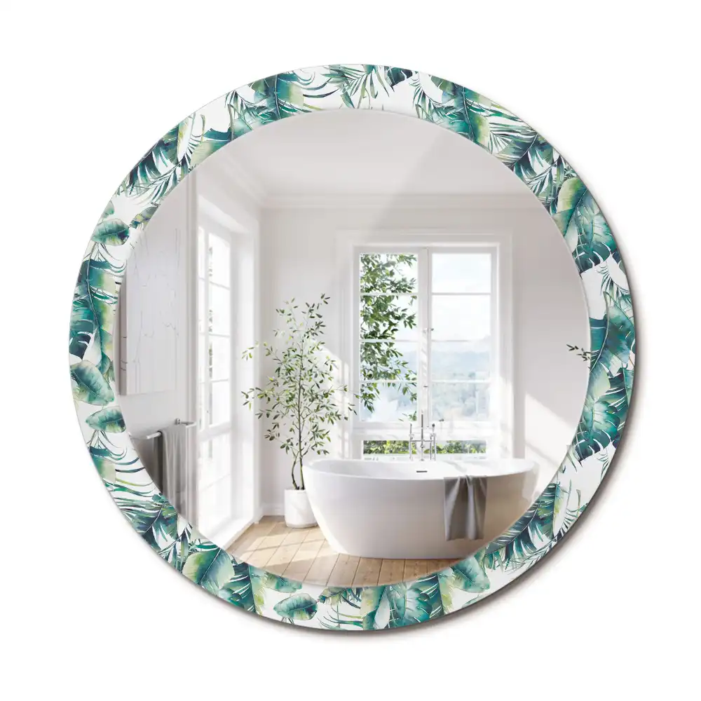 Miroir rond cadre avec impression feuilles