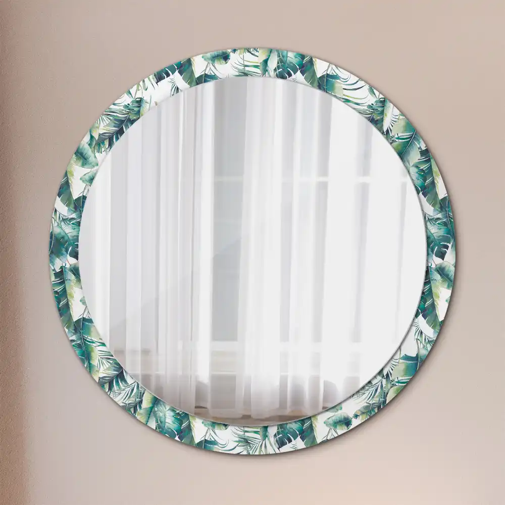 Miroir rond cadre avec impression feuilles