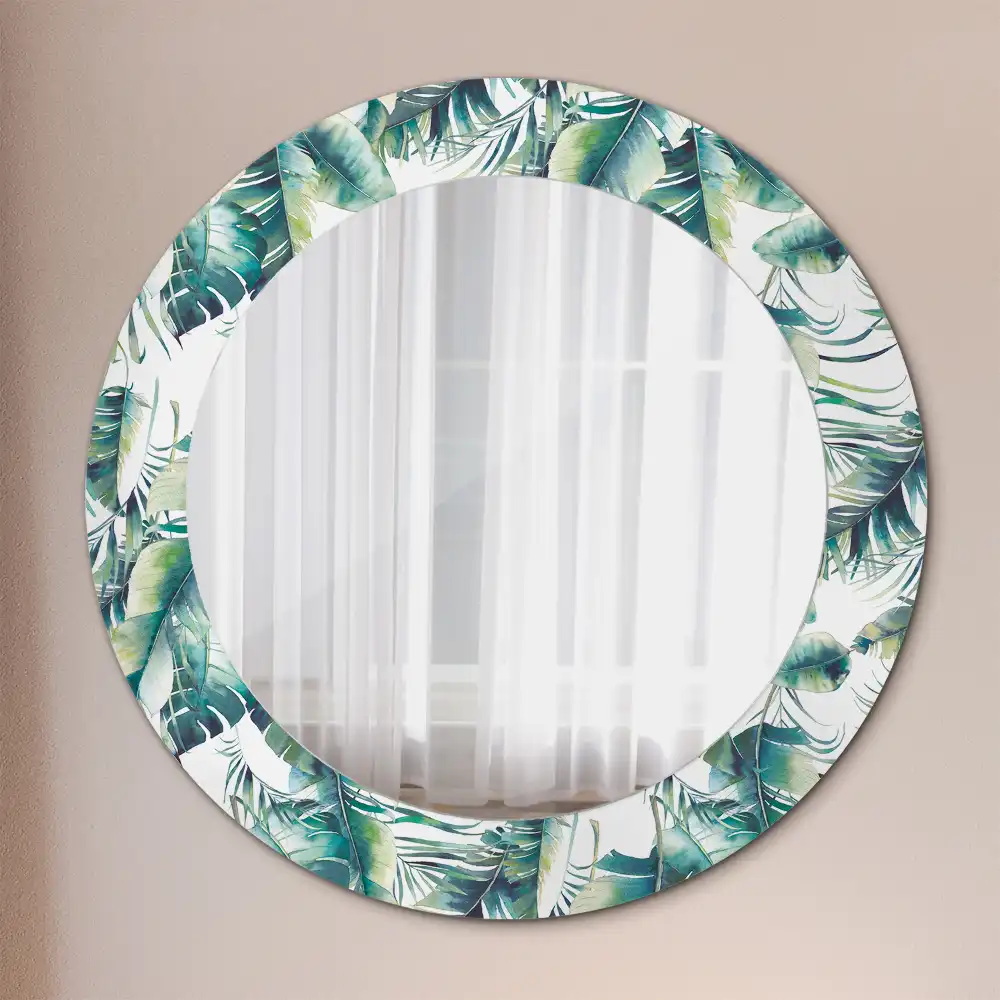 Miroir rond cadre avec impression feuilles