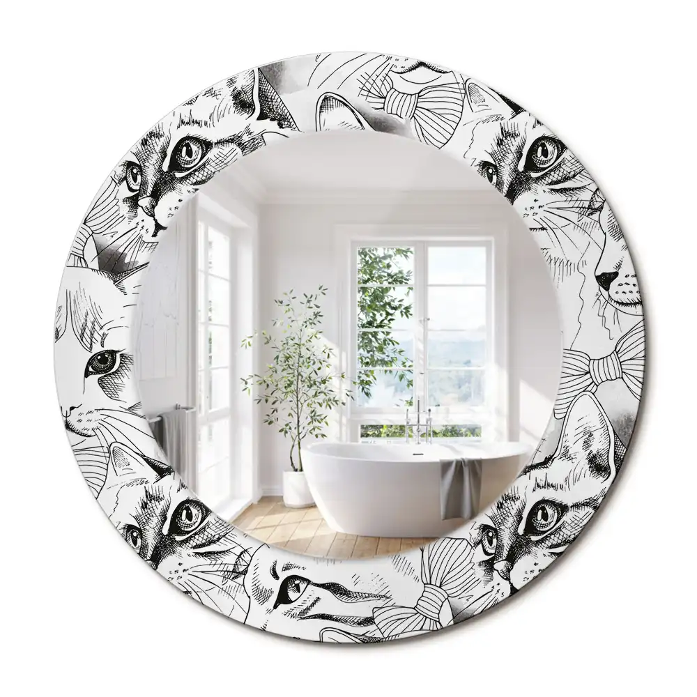 Miroir rond avec décoration chatons
