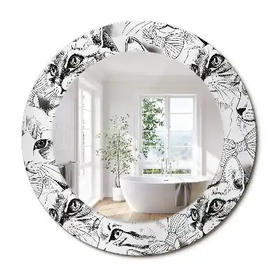 Miroir rond avec décoration chatons