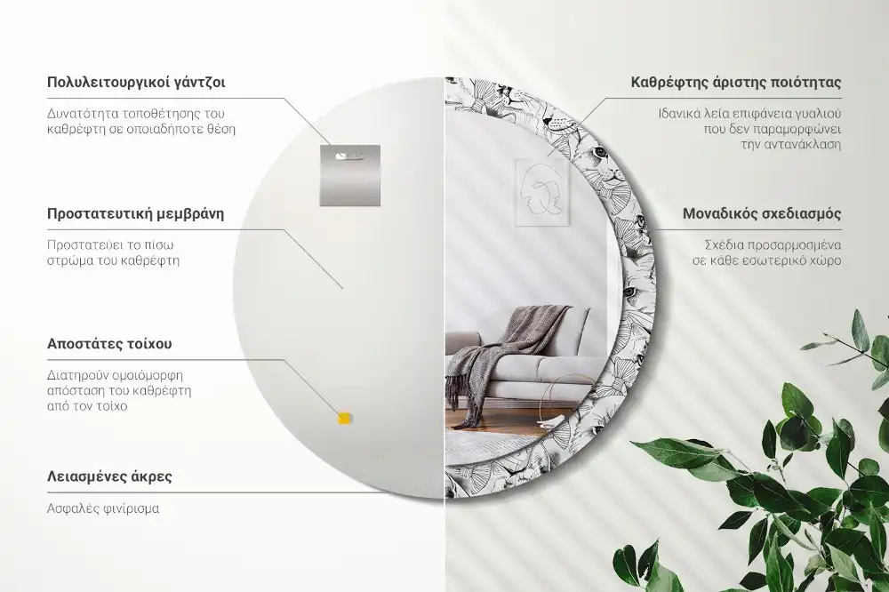 Miroir rond avec décoration chatons