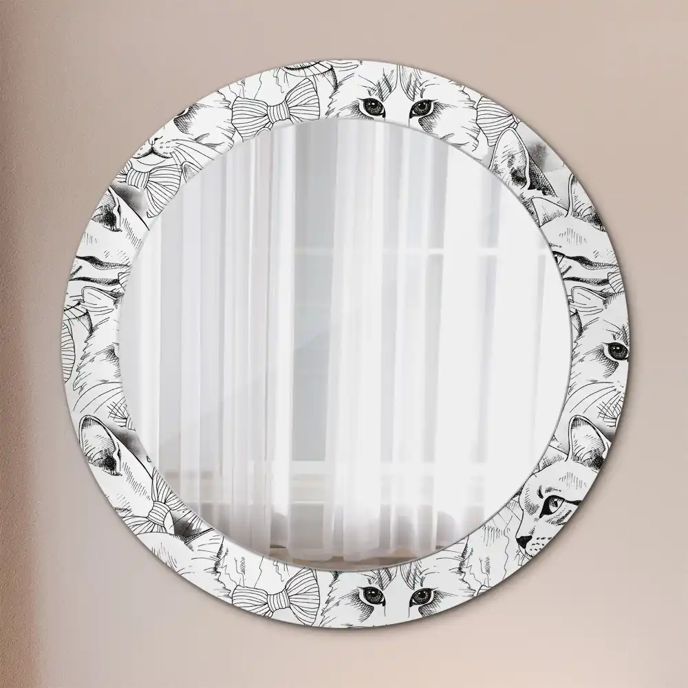 Miroir rond avec décoration chatons