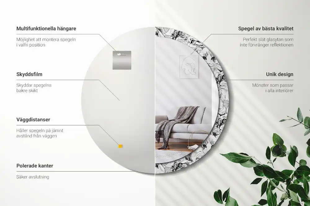 Miroir rond avec décoration chatons