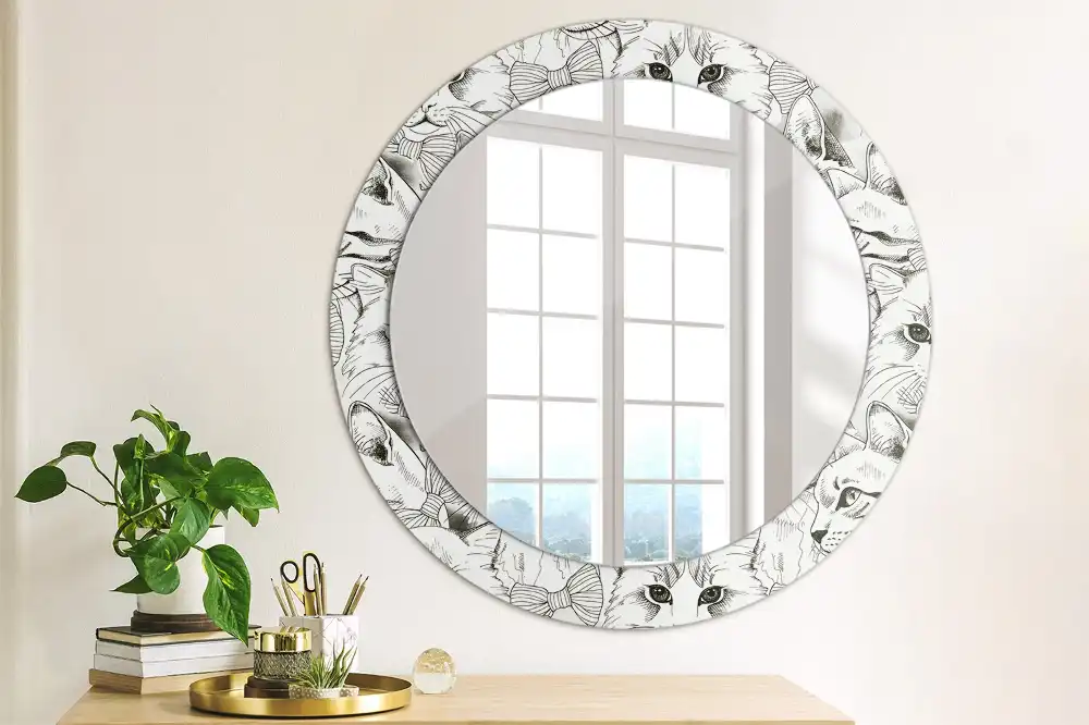 Miroir rond avec décoration chatons
