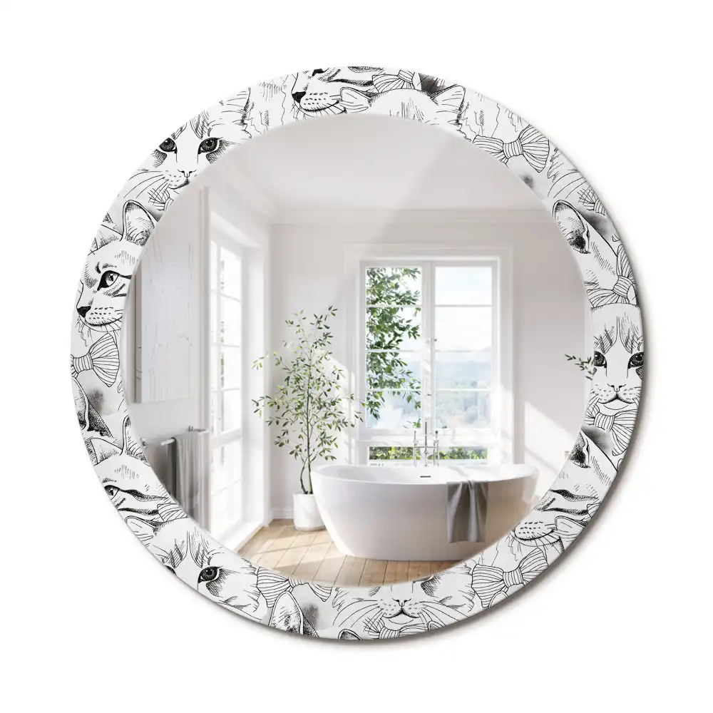 Miroir rond avec décoration chatons