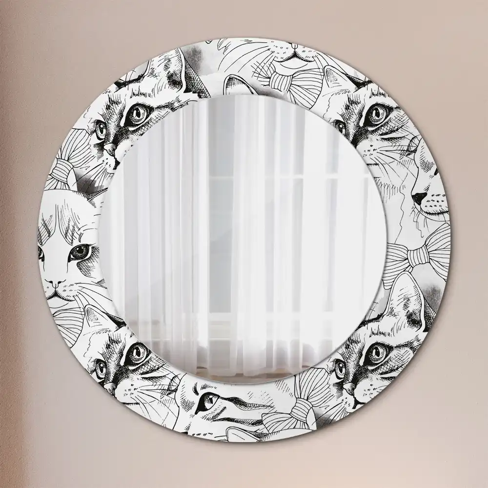 Miroir rond avec décoration chatons