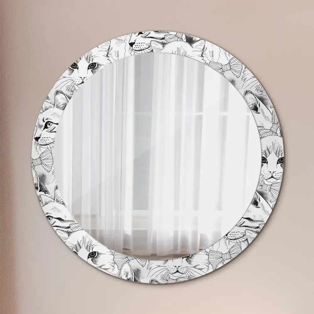 Miroir rond avec décoration chatons