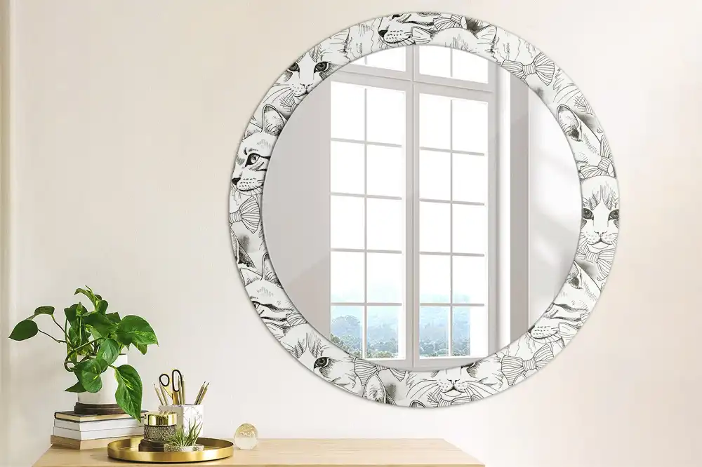Miroir rond avec décoration chatons