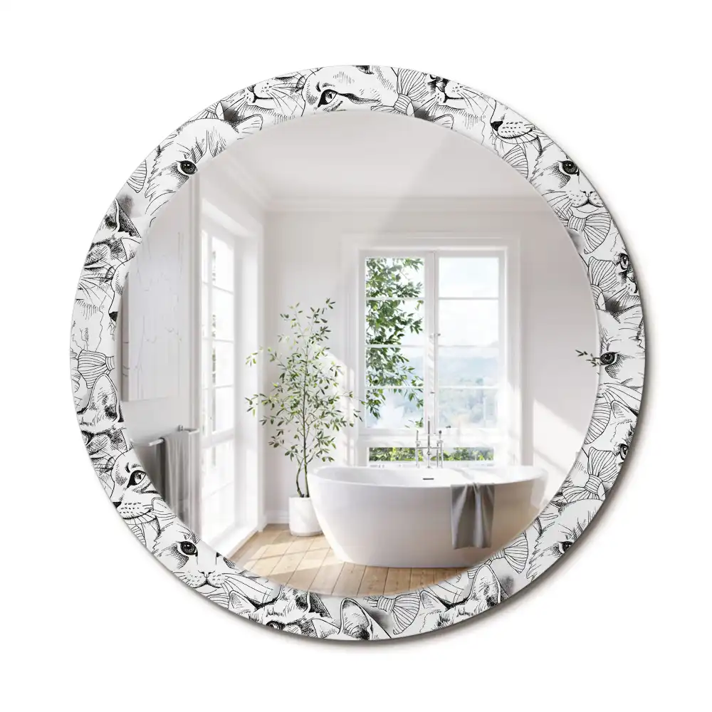 Miroir rond avec décoration chatons