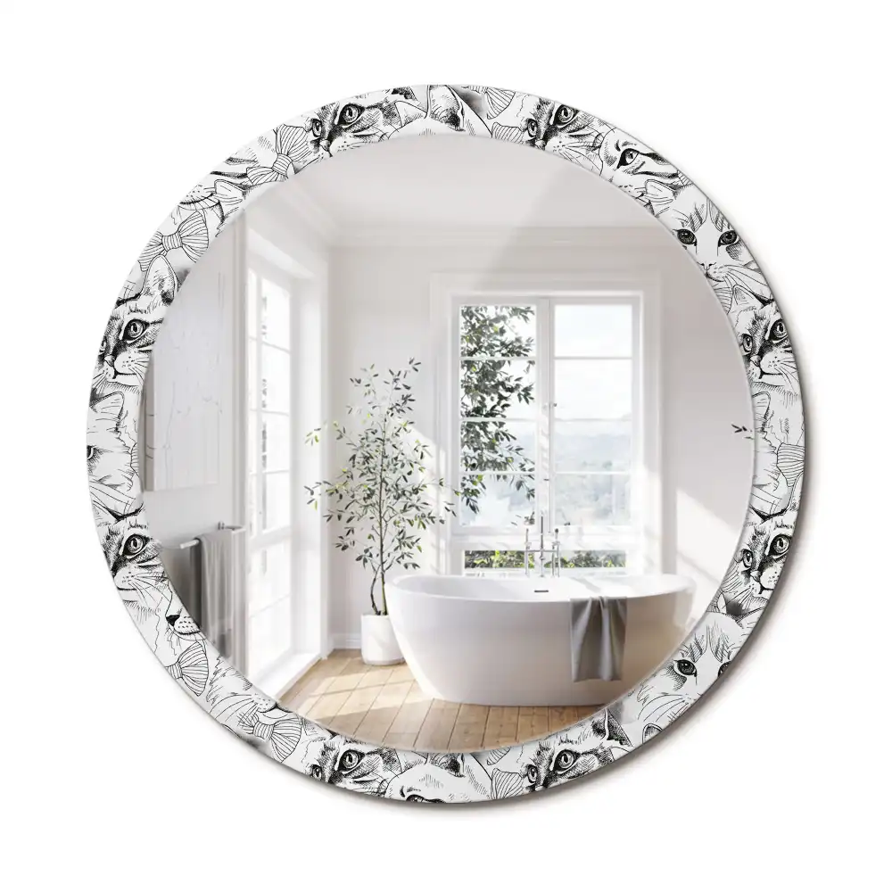 Miroir rond avec décoration chatons