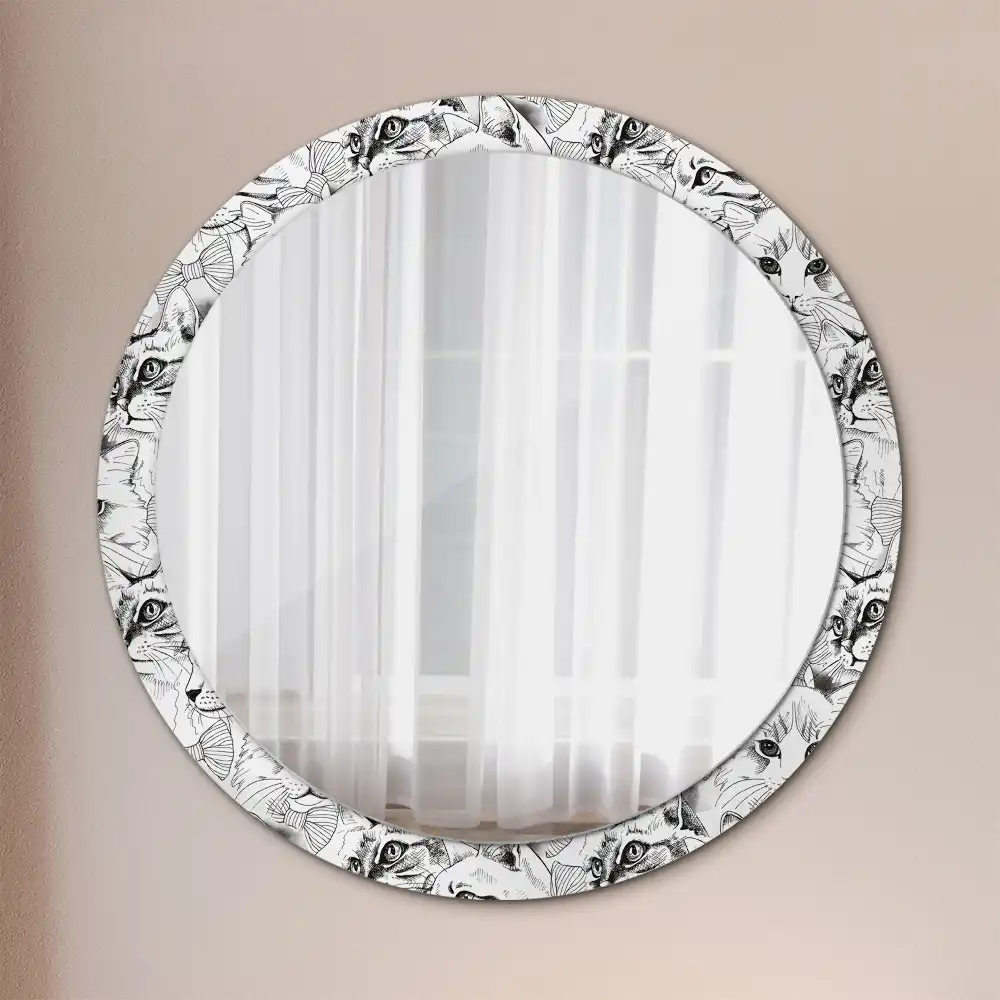 Miroir rond avec décoration chatons