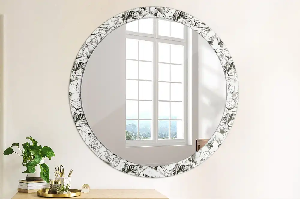 Miroir rond avec décoration chatons