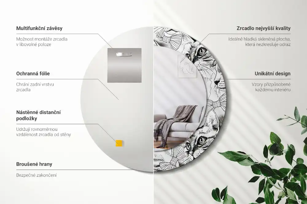 Miroir rond avec décoration chatons
