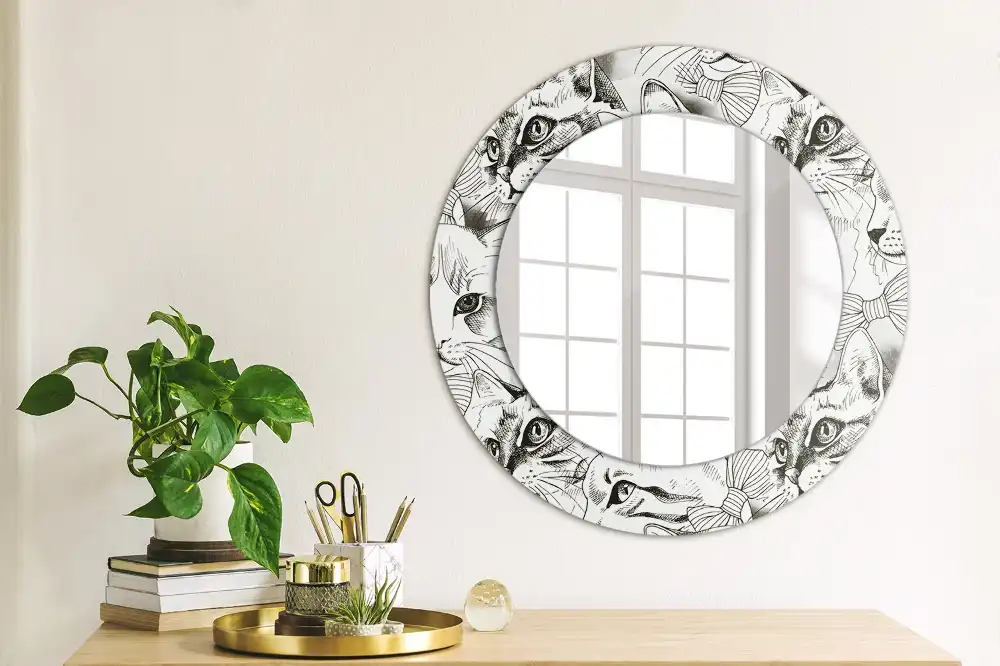 Miroir rond avec décoration chatons