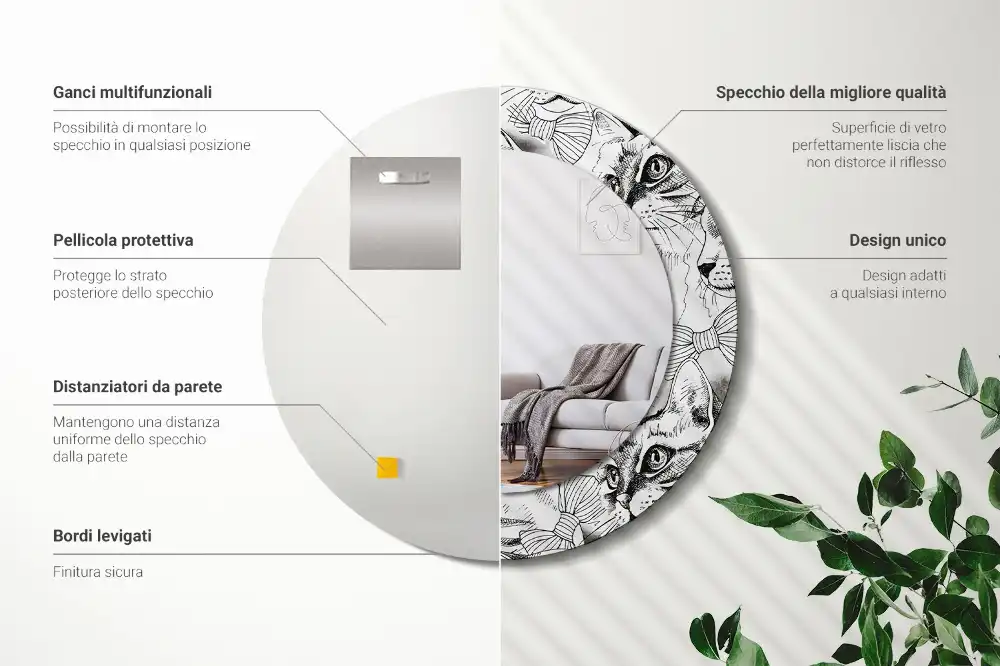 Miroir rond avec décoration chatons