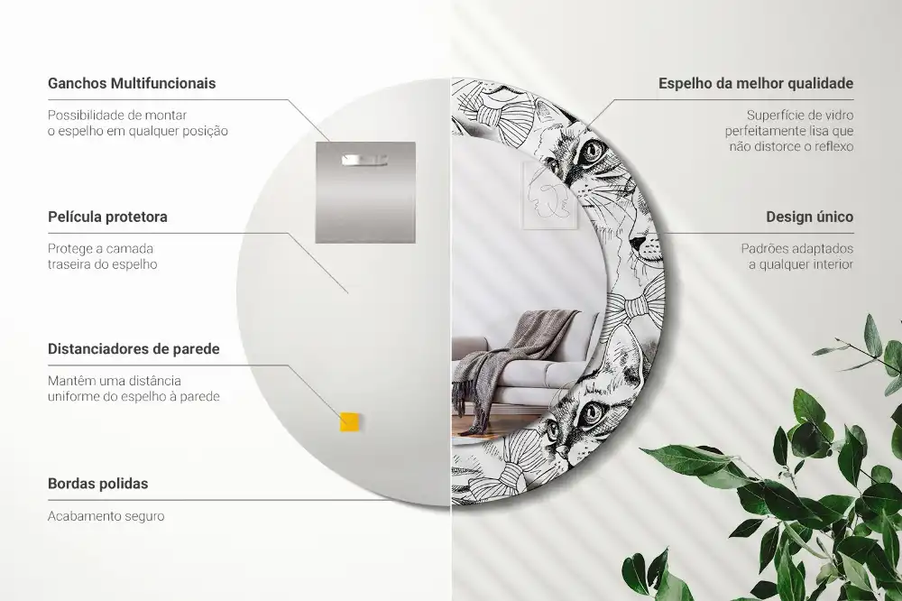 Miroir rond avec décoration chatons
