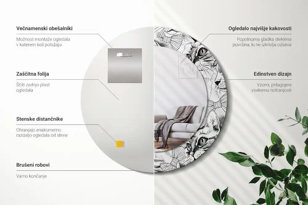 Miroir rond avec décoration chatons