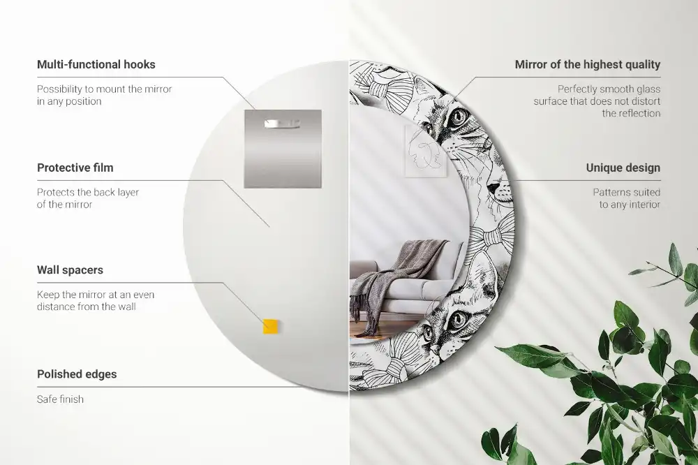 Miroir rond avec décoration chatons