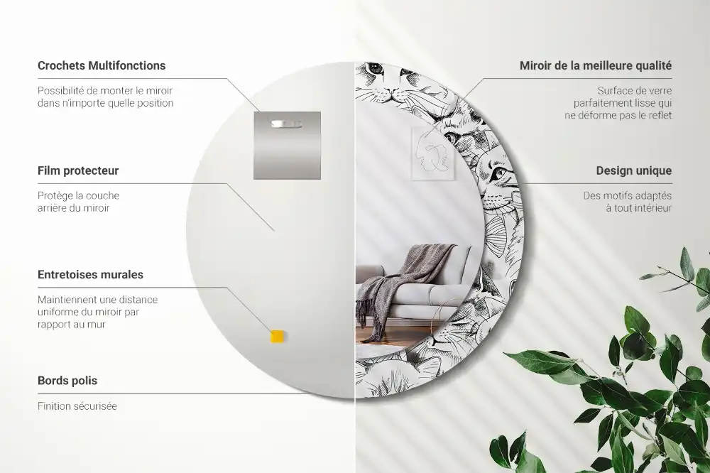 Miroir rond avec décoration chatons
