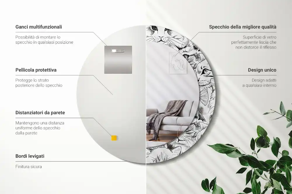 Miroir rond avec décoration chatons