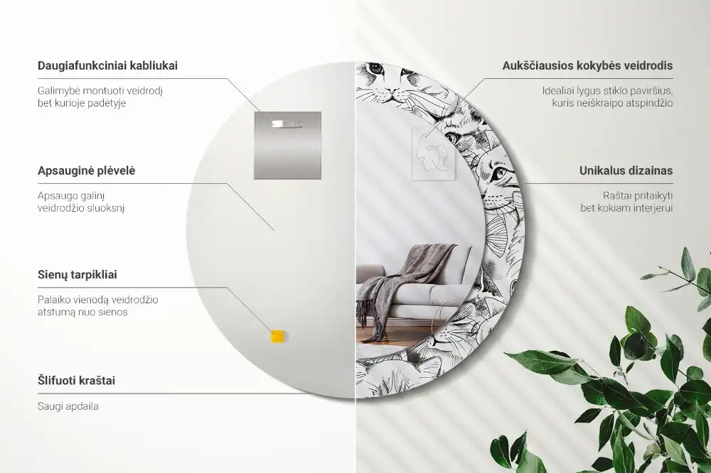 Miroir rond avec décoration chatons