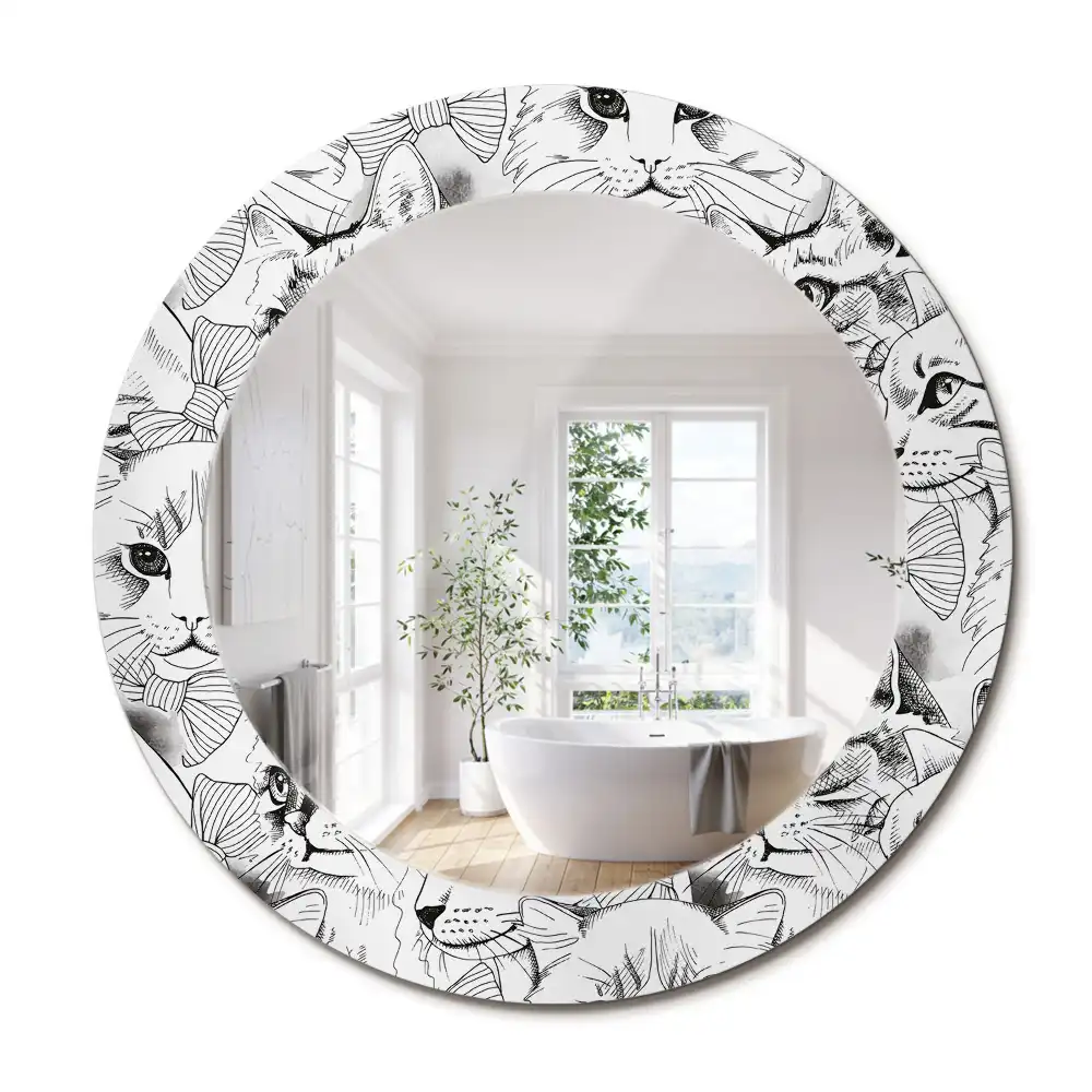 Miroir rond avec décoration chatons