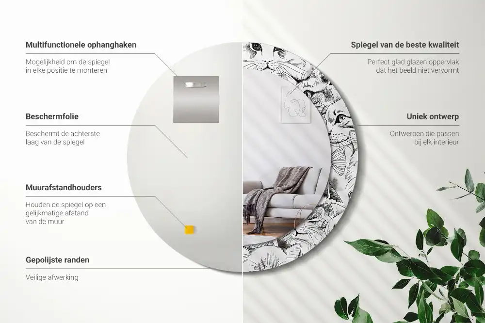 Miroir rond avec décoration chatons
