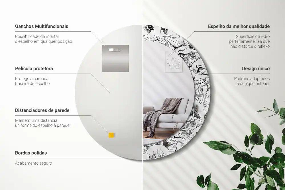 Miroir rond avec décoration chatons