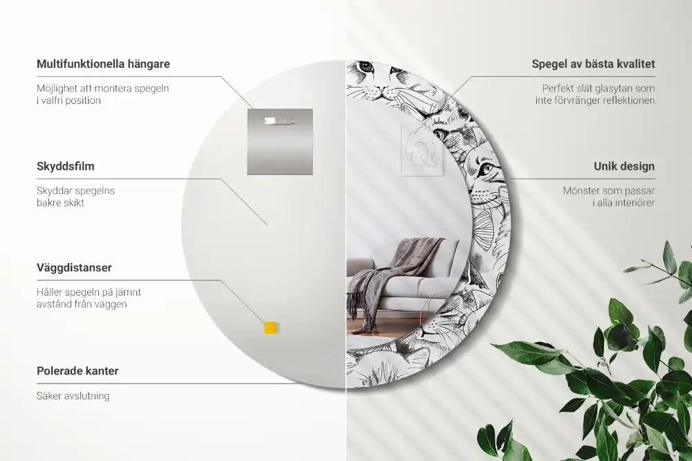 Miroir rond avec décoration chatons