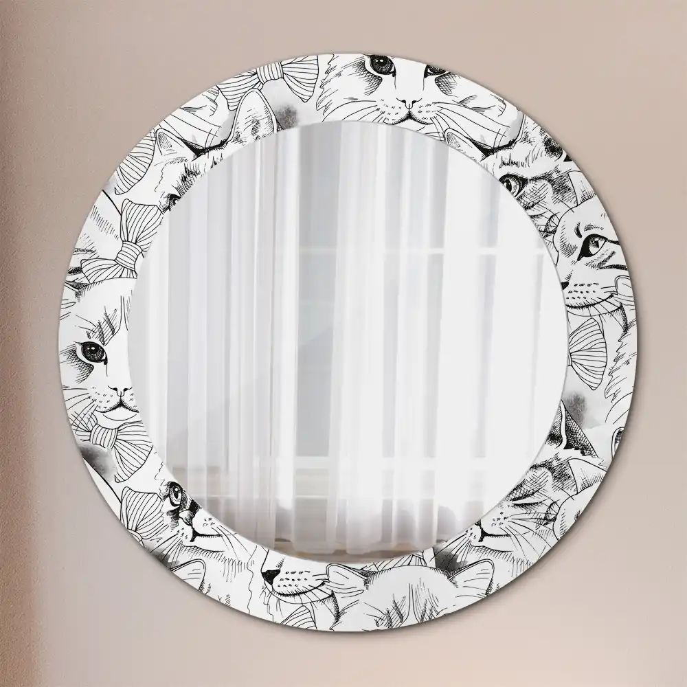 Miroir rond avec décoration chatons