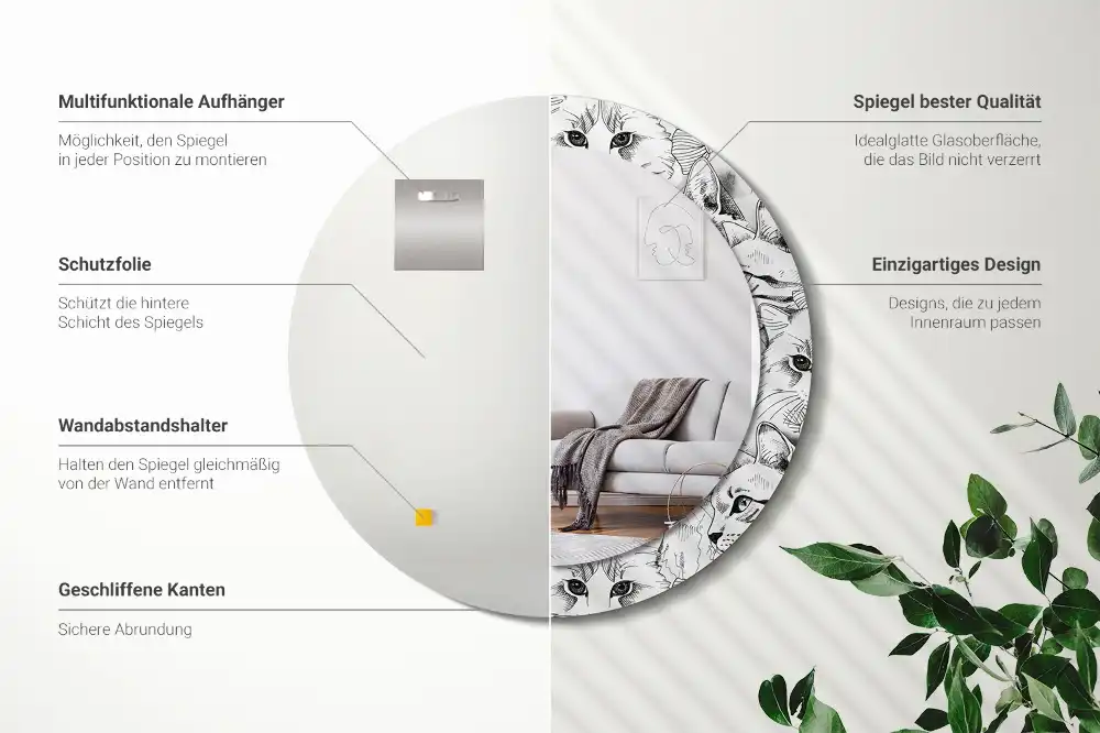 Miroir rond avec décoration chatons