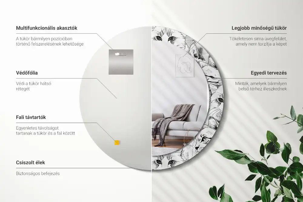 Miroir rond avec décoration chatons