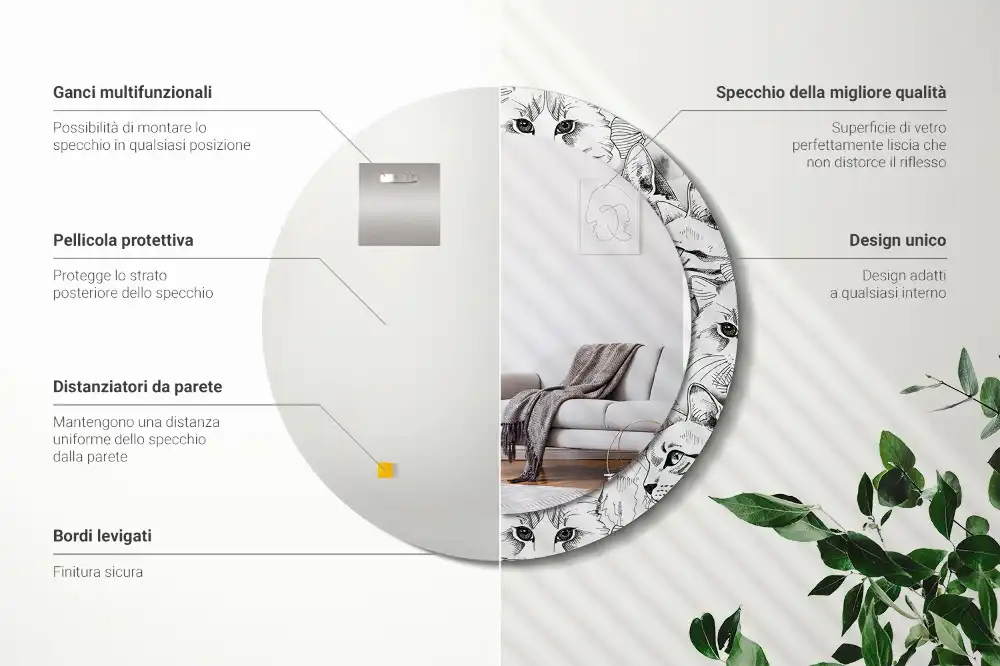 Miroir rond avec décoration chatons