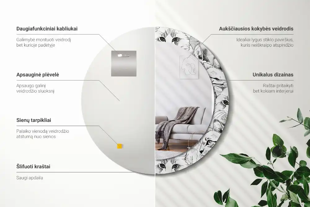 Miroir rond avec décoration chatons