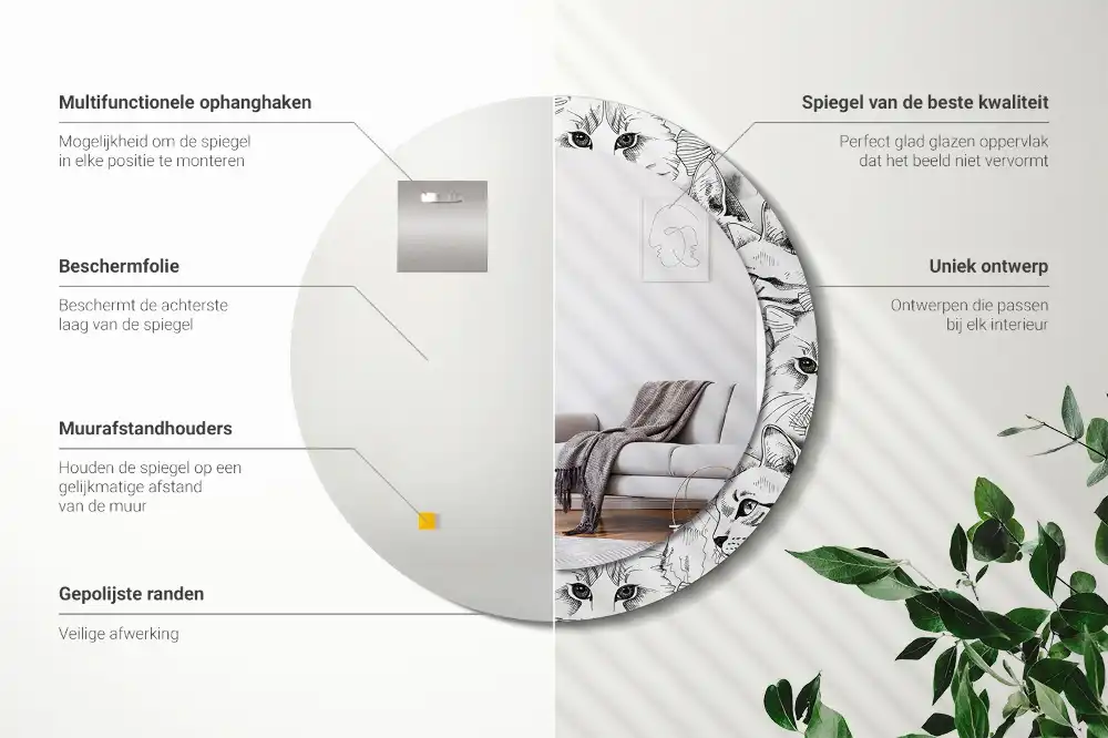 Miroir rond avec décoration chatons