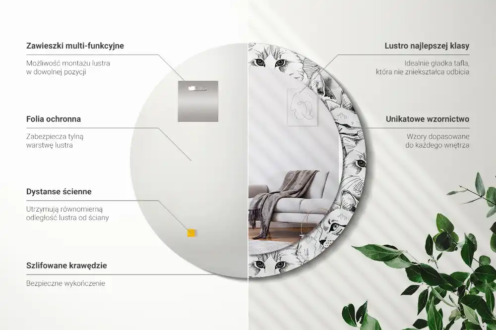 Miroir rond avec décoration chatons